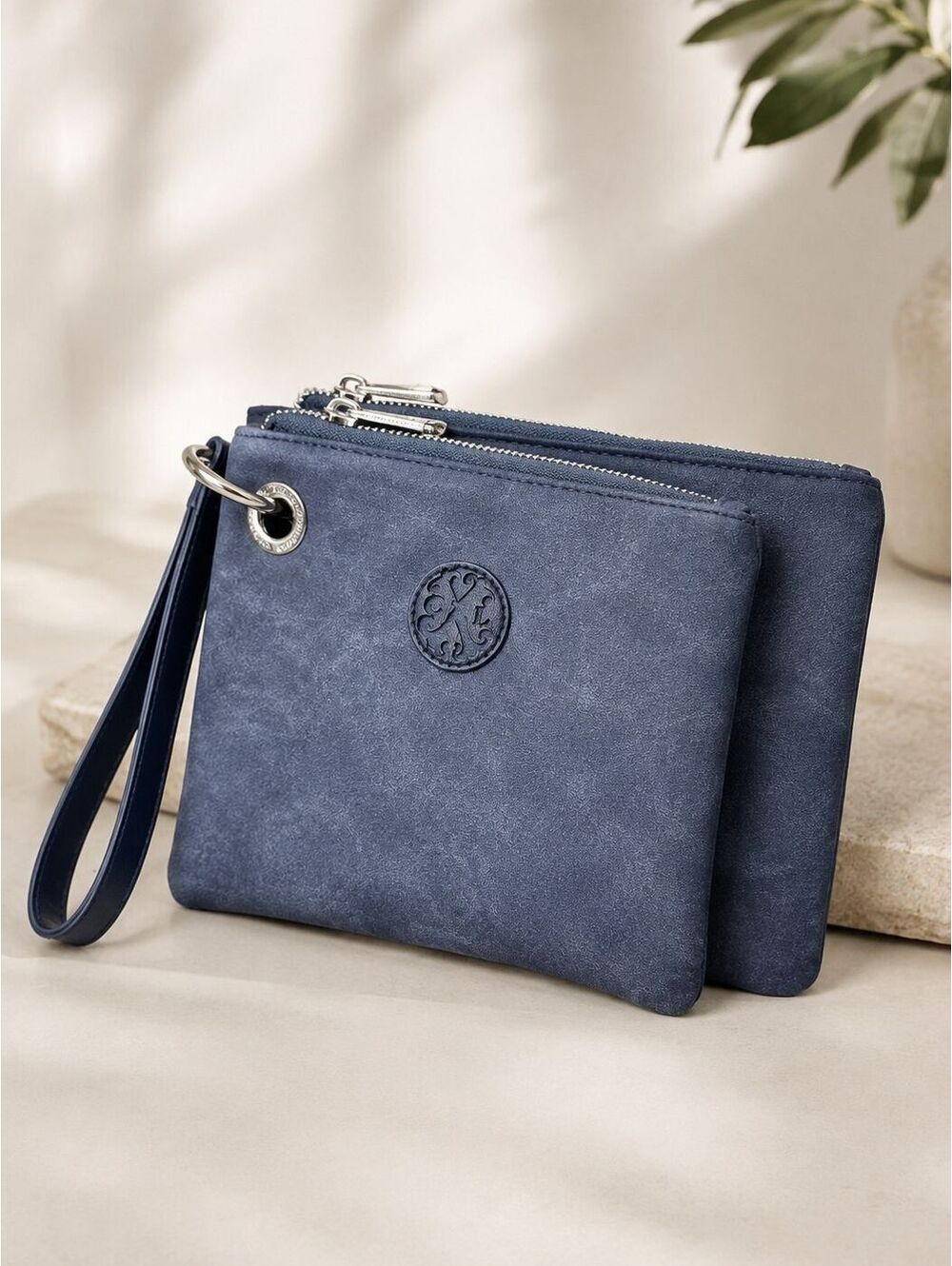 CXL Christian Lacroix Luca Indigo Denim Double Pouch Wristlet Clutch NWT